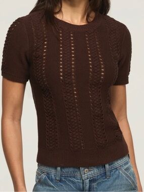 NWT Lucky Brand Women's Pointelle Sweater Tee in  Brown Size Medium
